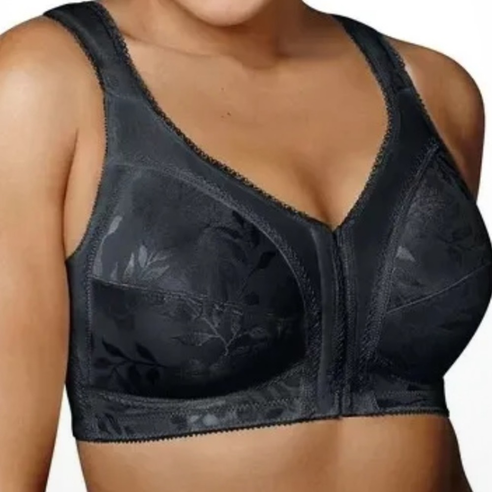 Playtex 18 Hour Bra 44D Wireless Black Front Close 4695 Back Support Minimizer